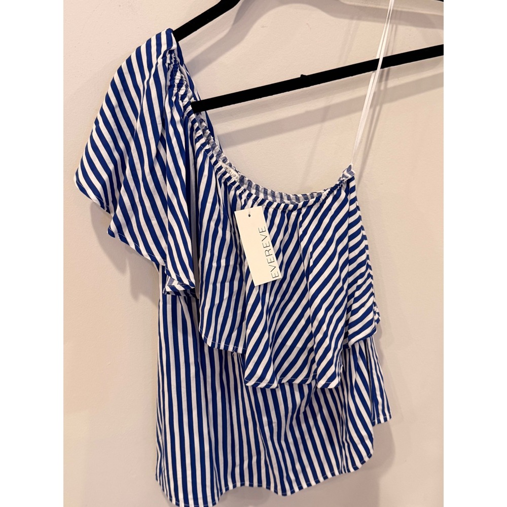 Z Supply Hudson One Shoulder Top Navy Blue White Stripe Ruffle XS PT242888E NWT